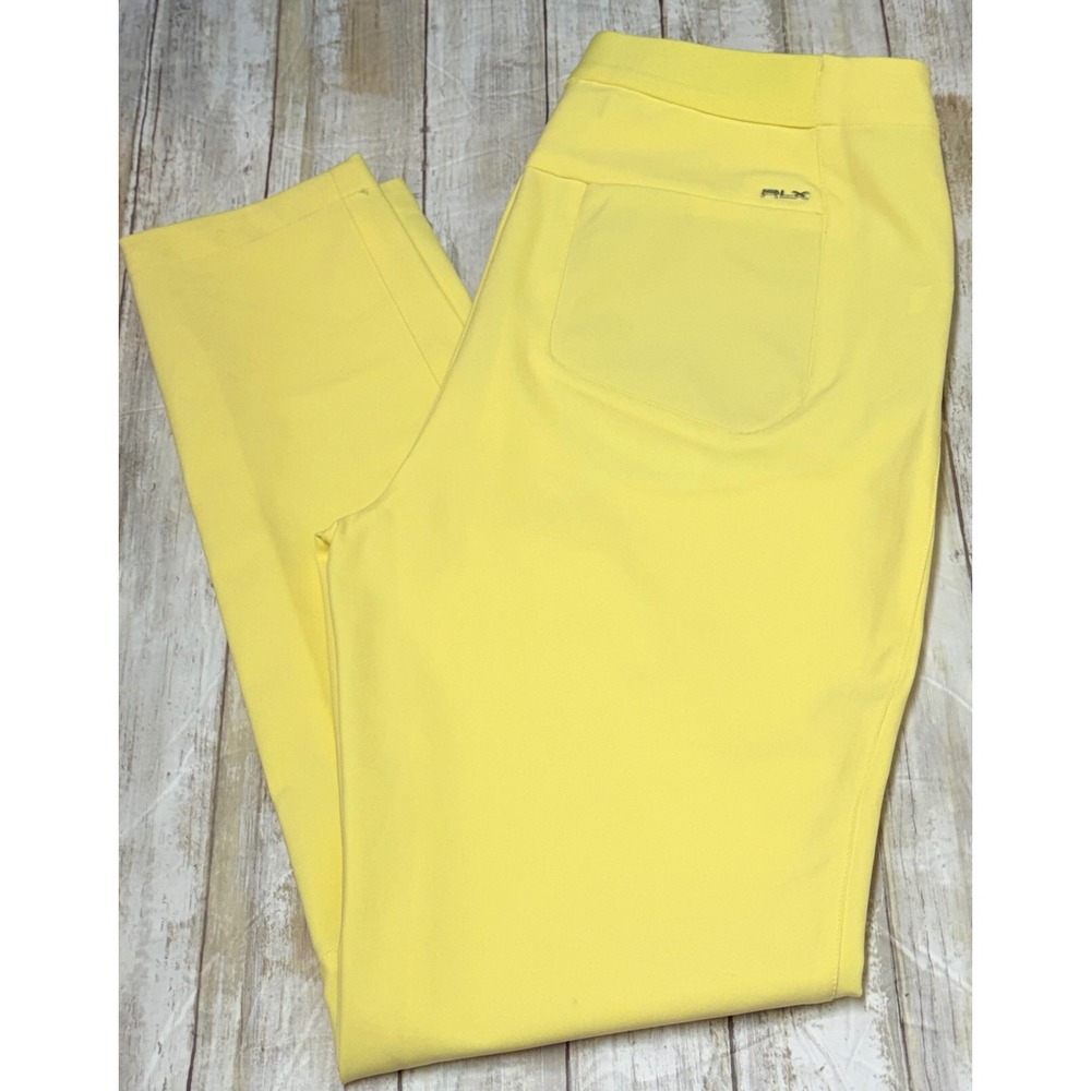 RLX Ralph Lauren Womens Yellow Slim Fit Golf Pants Size 8 Side Zip Stretch EUC